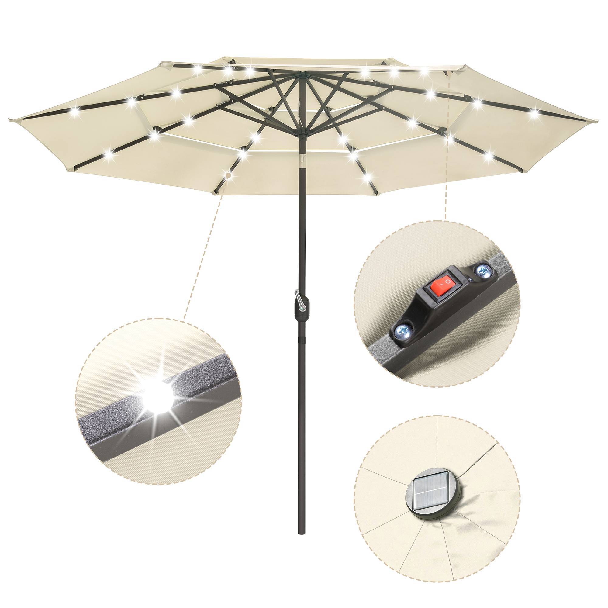 9Ft 3-Tiers 24LEDS Patio Umbrella - Outdoor Chilling