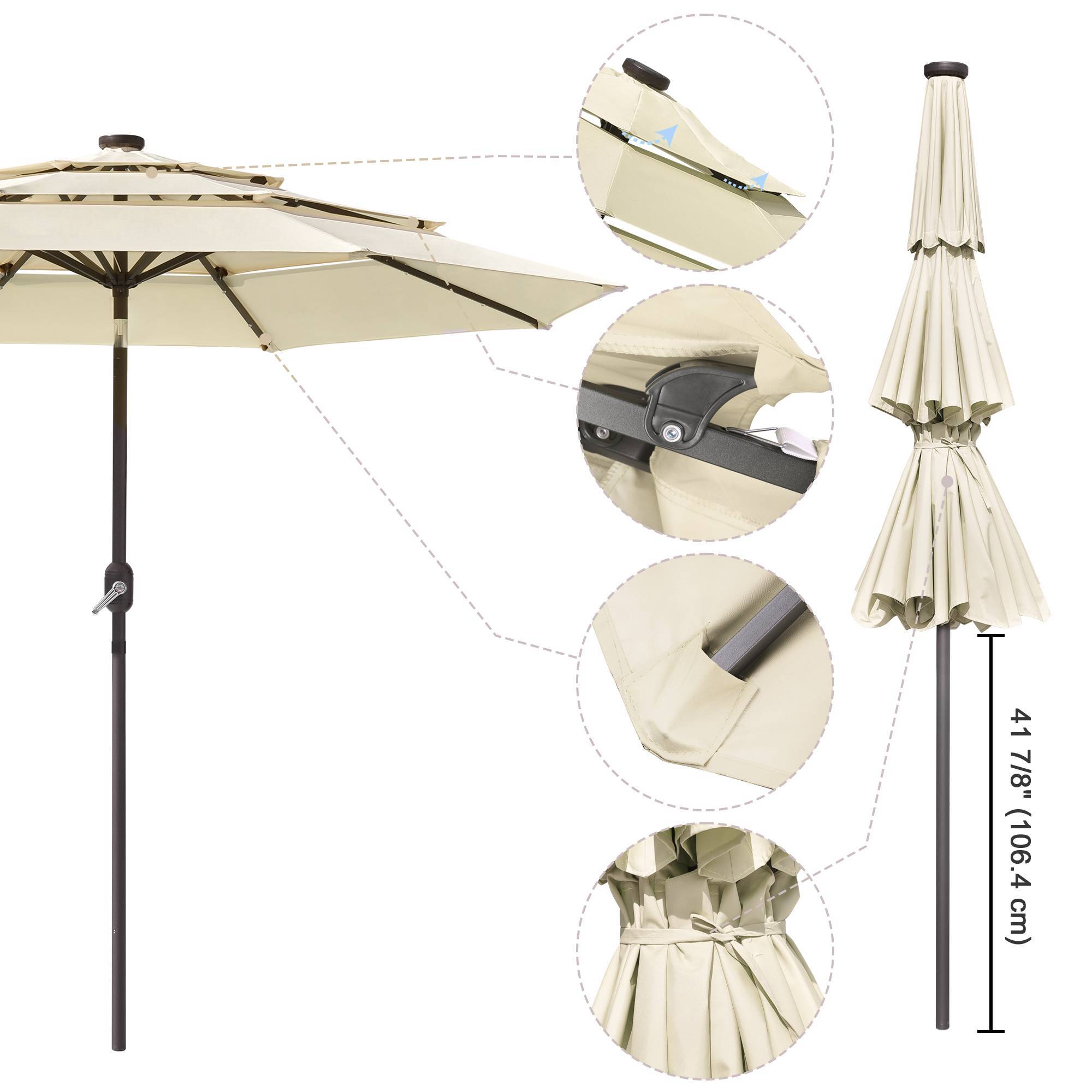 9Ft 3-Tiers 24LEDS Patio Umbrella - Outdoor Chilling