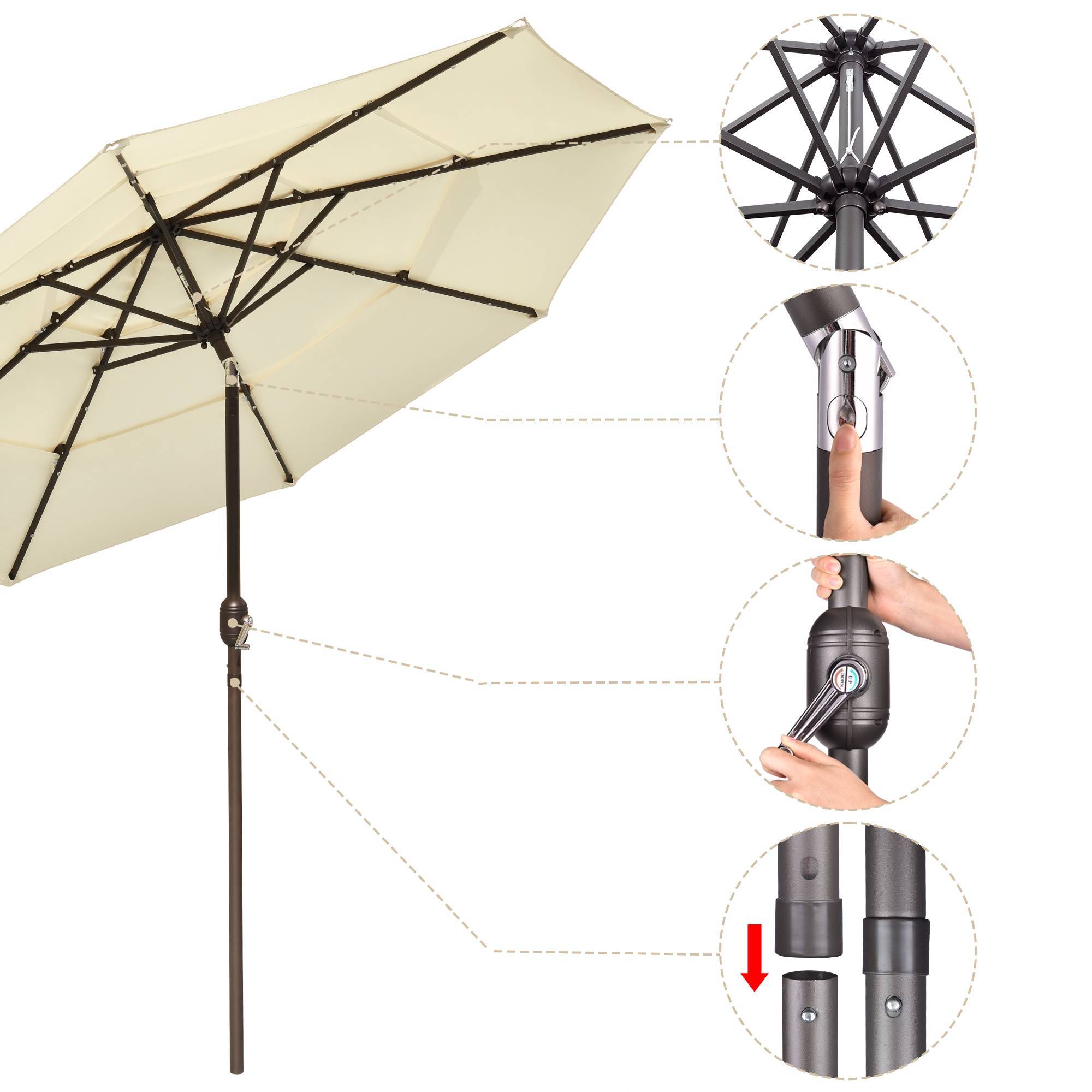 9Ft 3-Tiers 24LEDS Patio Umbrella - Outdoor Chilling