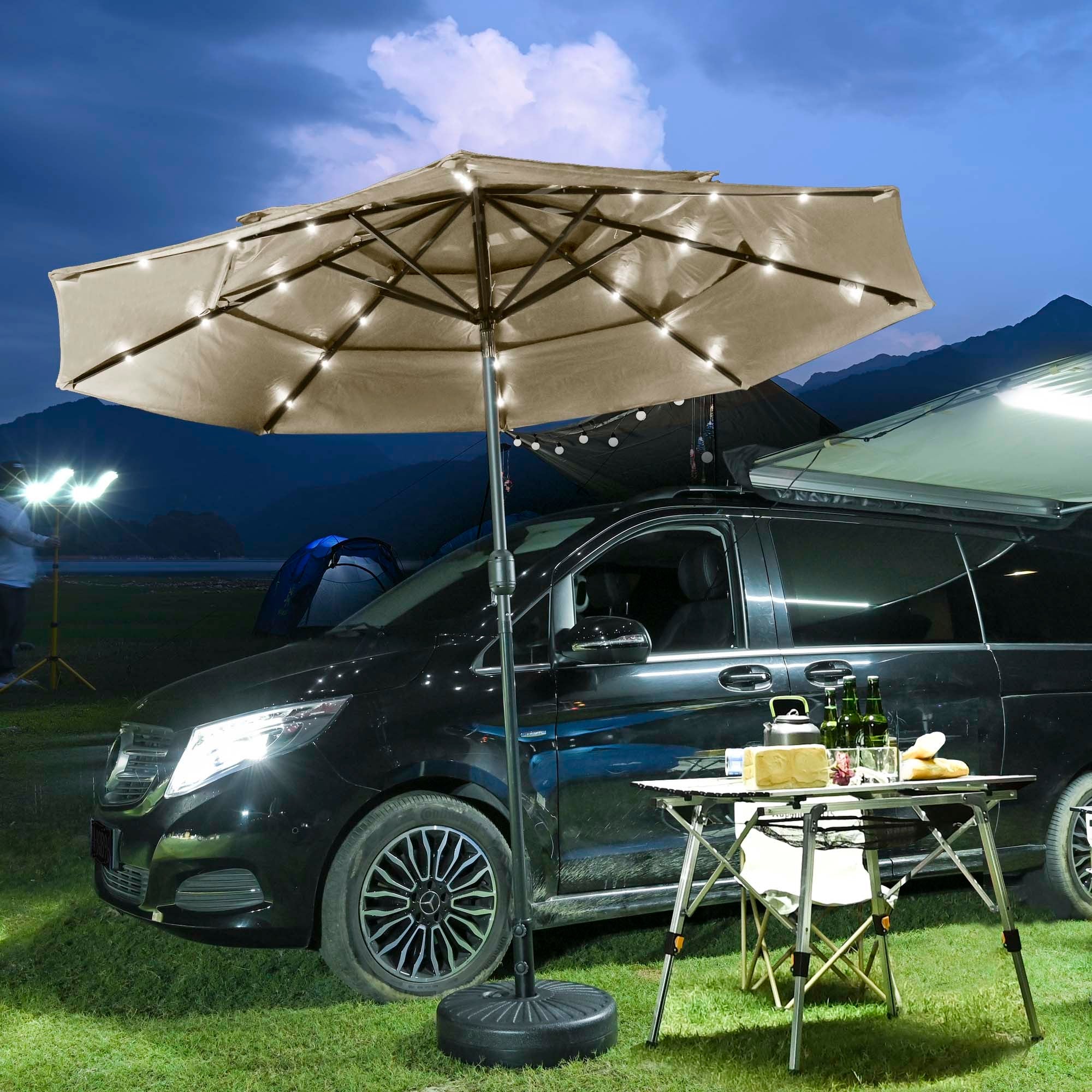 9Ft 3-Tiers 24LEDS Patio Umbrella - Outdoor Chilling