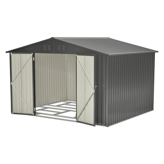 10X8 FT Outdoor Storage Shed, All Weather Metal Sheds With Lockable Doors, Tool Shed For Garden, Patio, Backyard, Lawn, Black - Outdoor Chilling