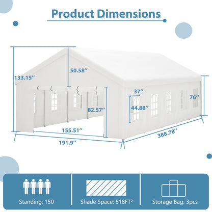 20x20FT Party Tent Heavy Duty, Large Wedding Event Shelters With 2 Storage Bags & Removable Sidewalls, Outdoor Canopy Gazebo Commercial Tents For Parties Carport Camping Garden Patio