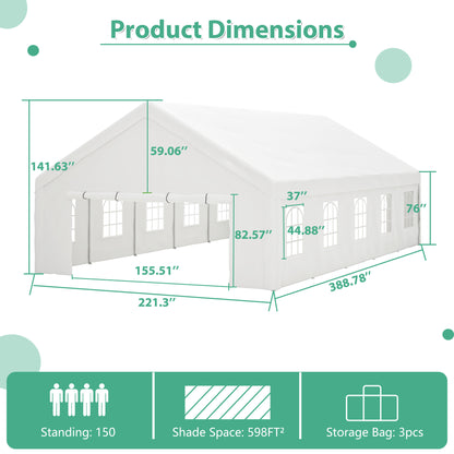 20x20FT Party Tent Heavy Duty, Large Wedding Event Shelters With 2 Storage Bags & Removable Sidewalls, Outdoor Canopy Gazebo Commercial Tents For Parties Carport Camping Garden Patio