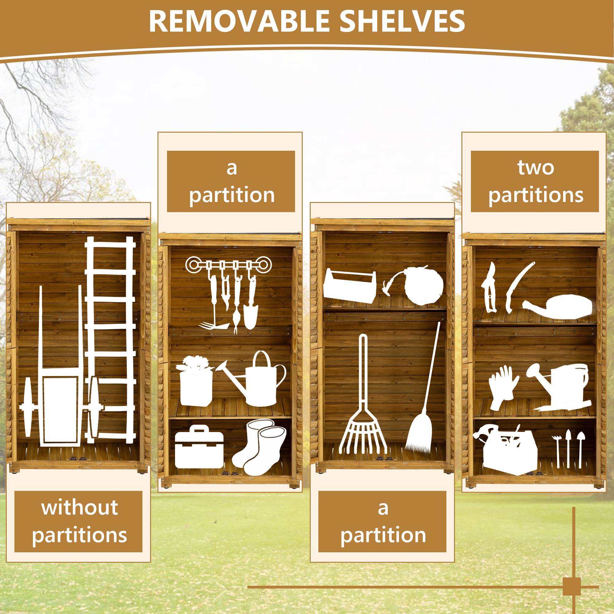 Outdoor Storage Cabinet, Wood Garden Shed, Pool Storage Shed With Lockable Door, Waterproof Roof And 2 Removable Shelves, Vertical Outside Storage Shed For Patio, Backyard And Lawn