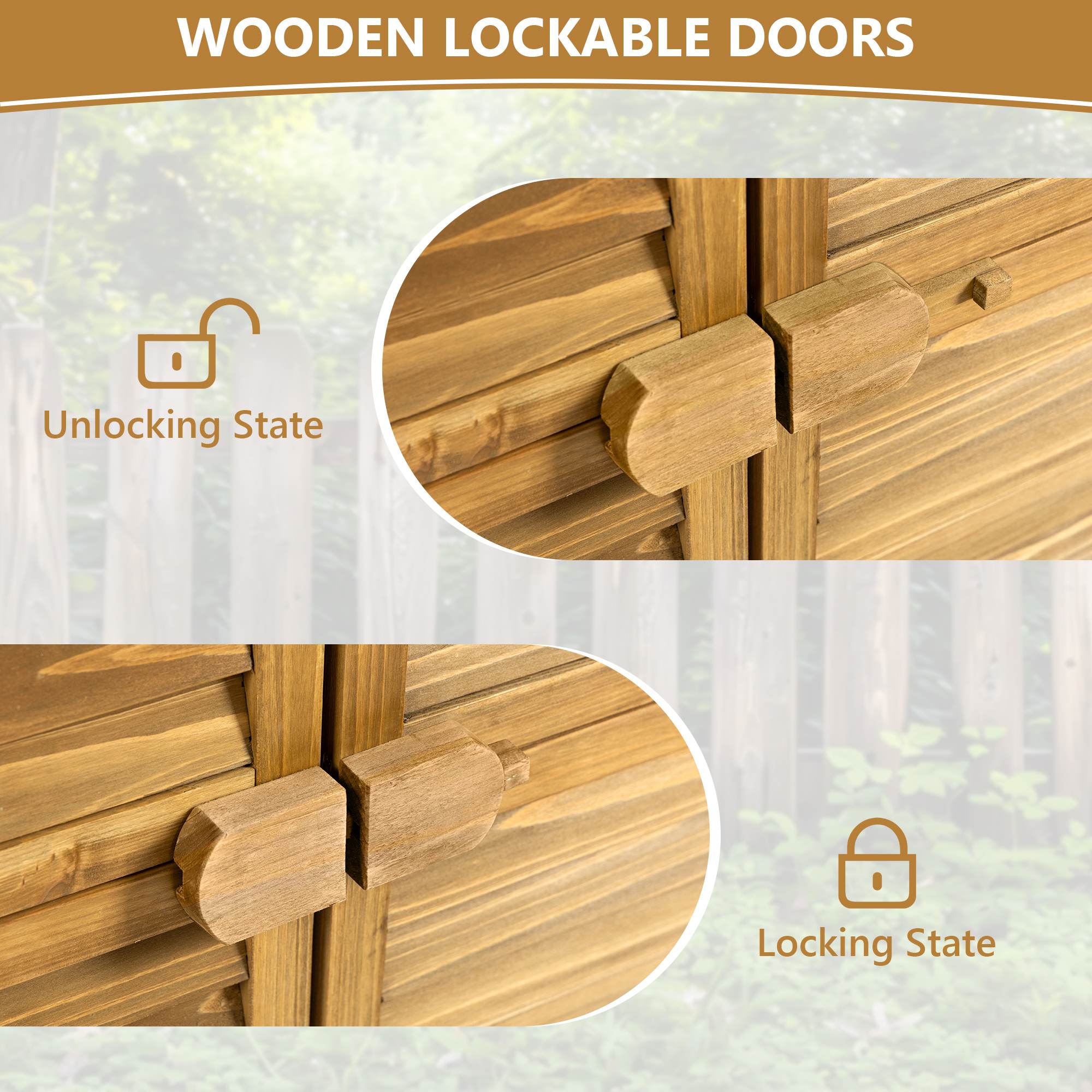 Outdoor Storage Cabinet, Wood Garden Shed, Pool Storage Shed With Lockable Door, Waterproof Roof And 2 Removable Shelves, Vertical Outside Storage Shed For Patio, Backyard And Lawn