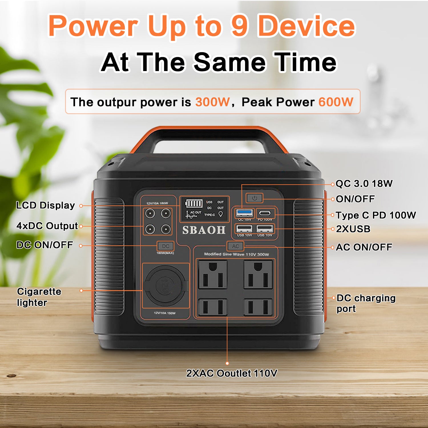 US Plug Portable Power Station P302,300W 296Wh Backup Lithium Battery, Solar Generator For Home And Outdoor Emergency Power Supply, Solar Panel Is Not Included