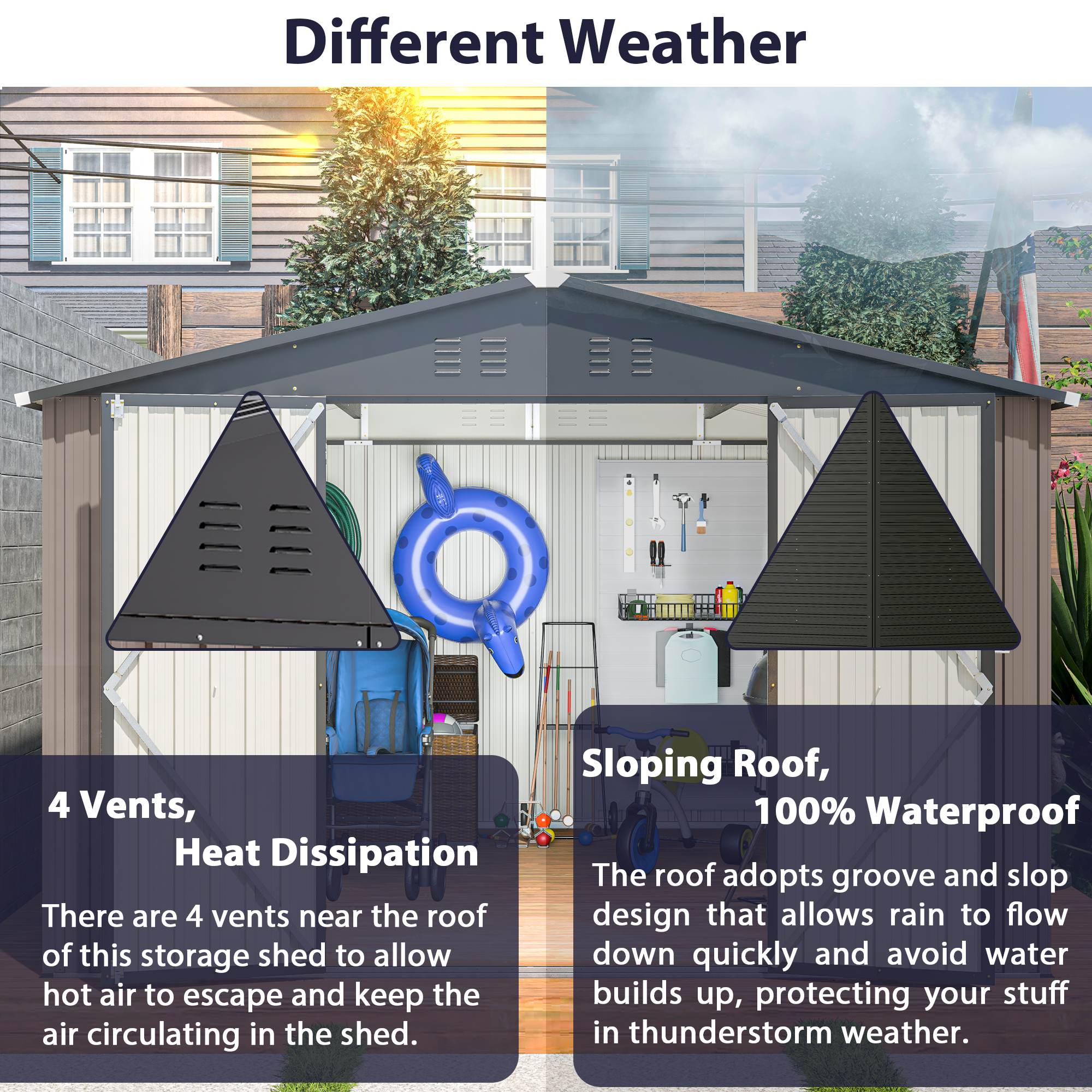 10 X 10 Ft Metal Storage Shed For Outdoor, Steel Yard Shed With Design Of Lockable Doors, Utility And Tool Storage For Garden, Backyard, Patio, Outside Use Brown