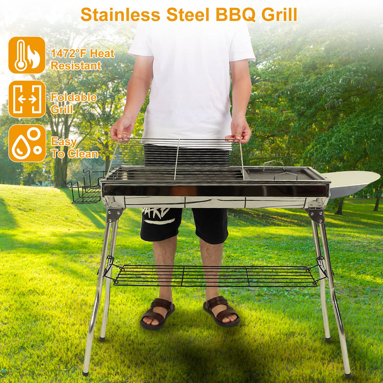 16.7x10x17.7 Inch Portable Charcoal Grill Foldable BBQ Suitcase Grill Rack For Outdoor Camping Picnic Garden BBQ