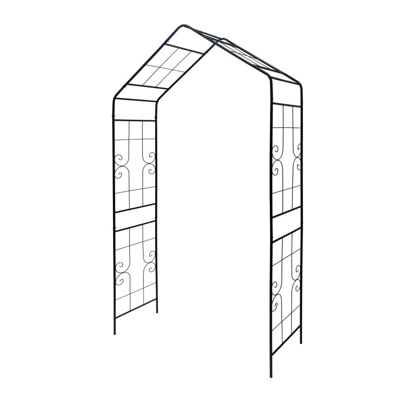 Metal Garden Arch, 56.3 Inches Long X 16.93 Inches Wide X 94.5 Inches High, Climbing Plant Support, Rose Arch, Outdoor Black, Fenced Platform.