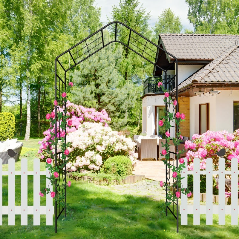 Metal Garden Arch, 56.3 Inches Long X 16.93 Inches Wide X 94.5 Inches High, Climbing Plant Support, Rose Arch, Outdoor Black, Fenced Platform.