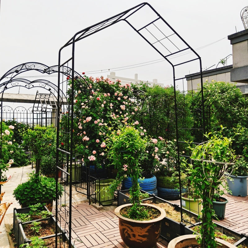 Metal Garden Arch, 56.3 Inches Long X 16.93 Inches Wide X 94.5 Inches High, Climbing Plant Support, Rose Arch, Outdoor Black, Fenced Platform.