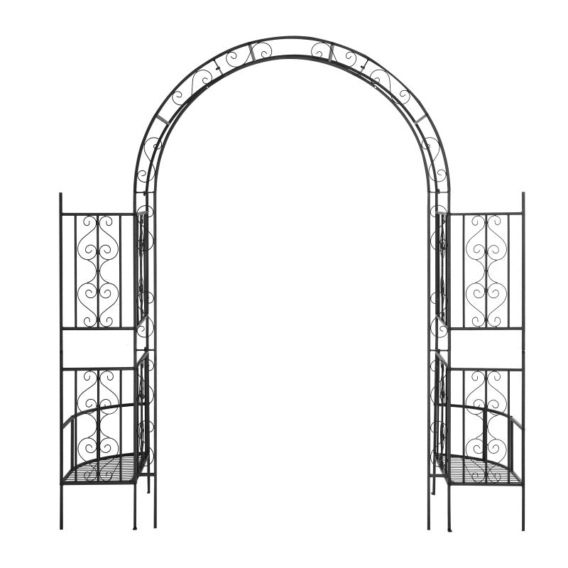 7ft Double-layer Curved Roof With Screen, Planting Frame, Black Wrought Iron Arch