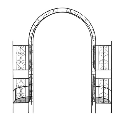 7ft Double-layer Curved Roof With Screen, Planting Frame, Black Wrought Iron Arch