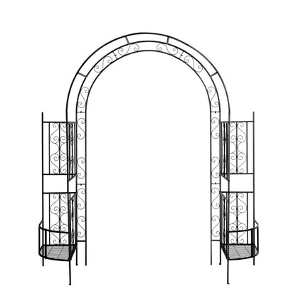 7ft Double-layer Curved Roof With Screen, Planting Frame, Black Wrought Iron Arch