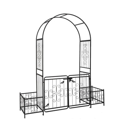 7.2ft Black Curved Roof With Door And Planting Frame, Iron Art 16mm Pipe, Iron Arch, Courtyard
