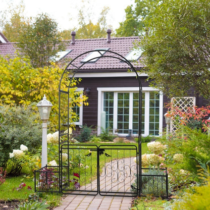 7.2ft Black Curved Roof With Door And Planting Frame, Iron Art 16mm Pipe, Iron Arch, Courtyard