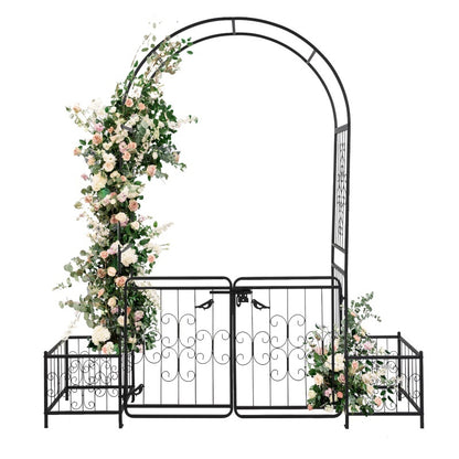 7.2ft Black Curved Roof With Door And Planting Frame, Iron Art 16mm Pipe, Iron Arch, Courtyard