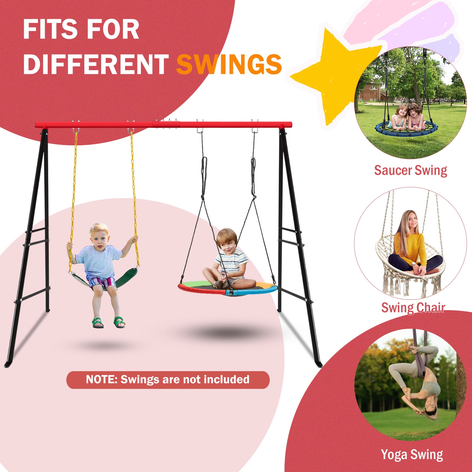 Swing Stand, For Children And Adults, 500 Lbs Heavy-duty Metal A-frame Backyard Swing, For Indoor And Outdoor Use, Red, Stand Only TEMU Can Only Be Lifted By Oneself