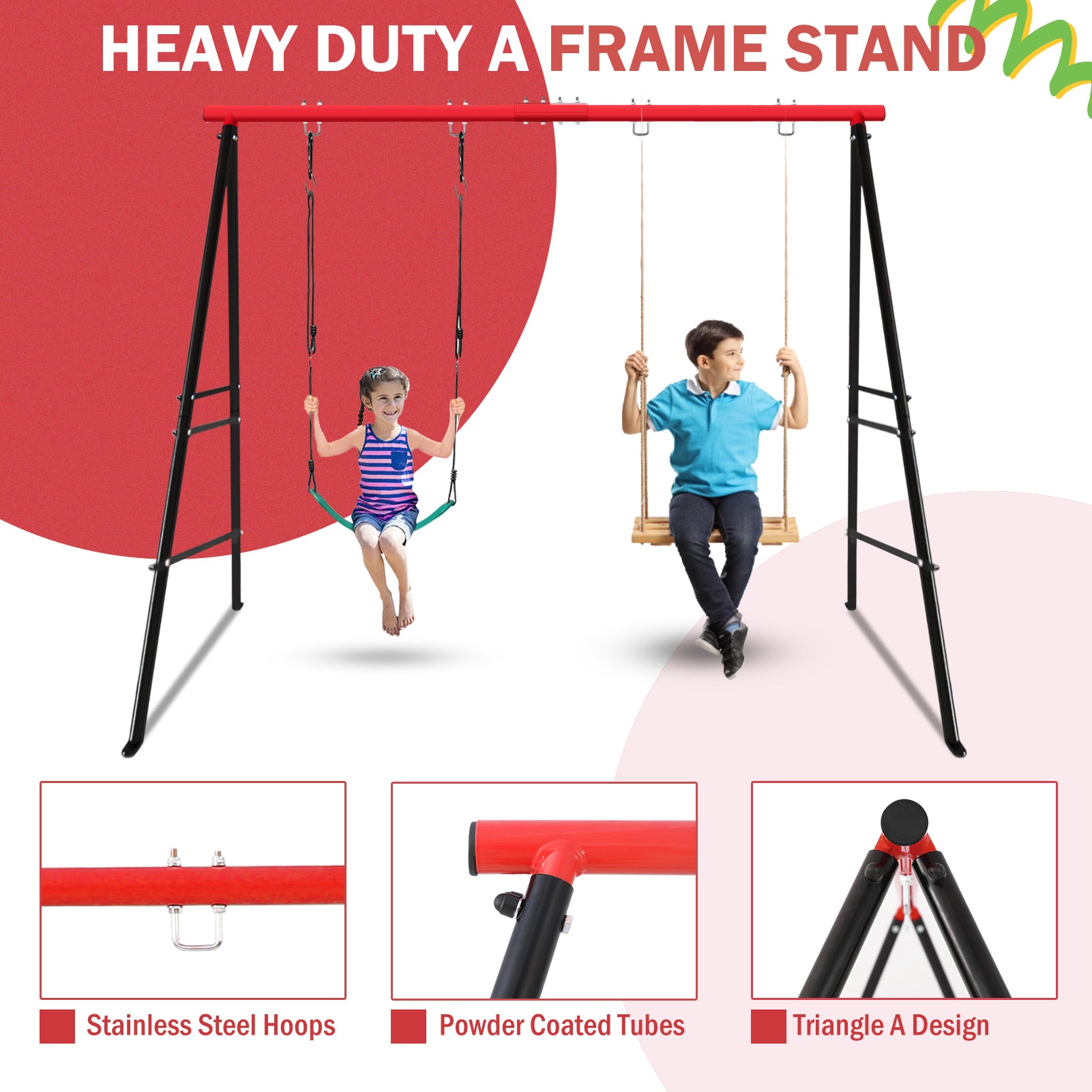 Swing Stand, For Children And Adults, 500 Lbs Heavy-duty Metal A-frame Backyard Swing, For Indoor And Outdoor Use, Red, Stand Only TEMU Can Only Be Lifted By Oneself