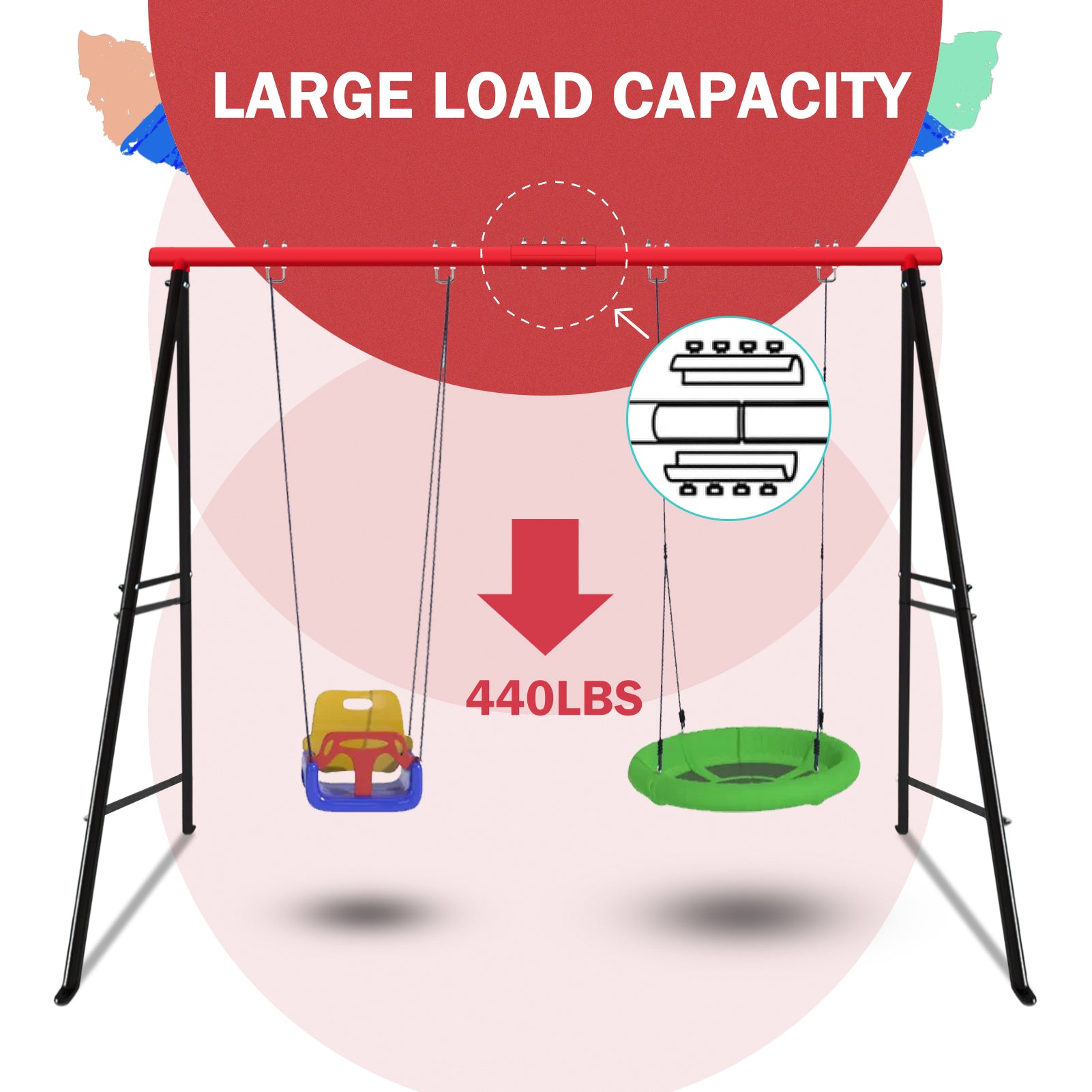 Swing Stand, For Children And Adults, 500 Lbs Heavy-duty Metal A-frame Backyard Swing, For Indoor And Outdoor Use, Red, Stand Only TEMU Can Only Be Lifted By Oneself