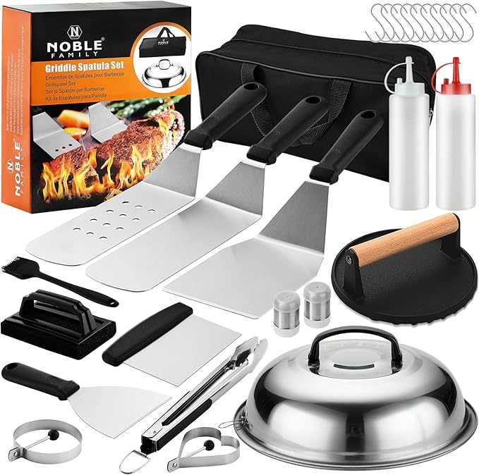 27 PCS Griddle Accessories Kit, Flat Top Grill Accessories Set For Camping, Professional Grill Spatula Set With Melting Dome, Burger Press For Outdoor BBQ Cooking - Outdoor Chilling