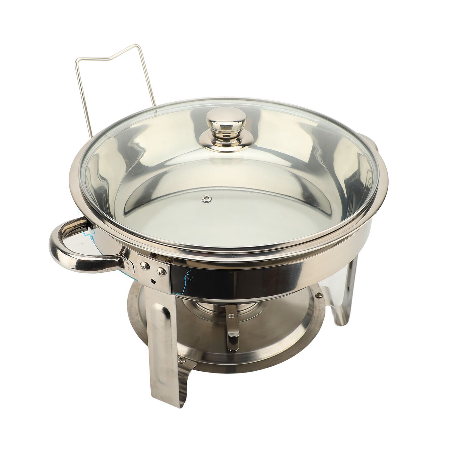 Buffet Chafing Dish Stainless Steel Round Catering Chafers with Glass Lid Detachable Alcohol Stove 4PCS