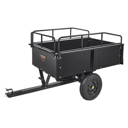 VEVOR Heavy Duty ATV Trailer Steel Dump Cart, 750-Pound 15 Cubic Feet, Garden Utility Trailer With Removable Sides For Riding Lawn Mower Tractor - Outdoor Chilling