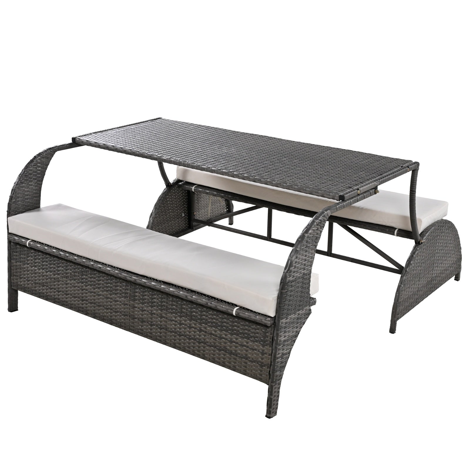 U STYLE Outdoor Loveseat And Convertible To Four Seats And A Table, Suitable For Gardens And Lawns
