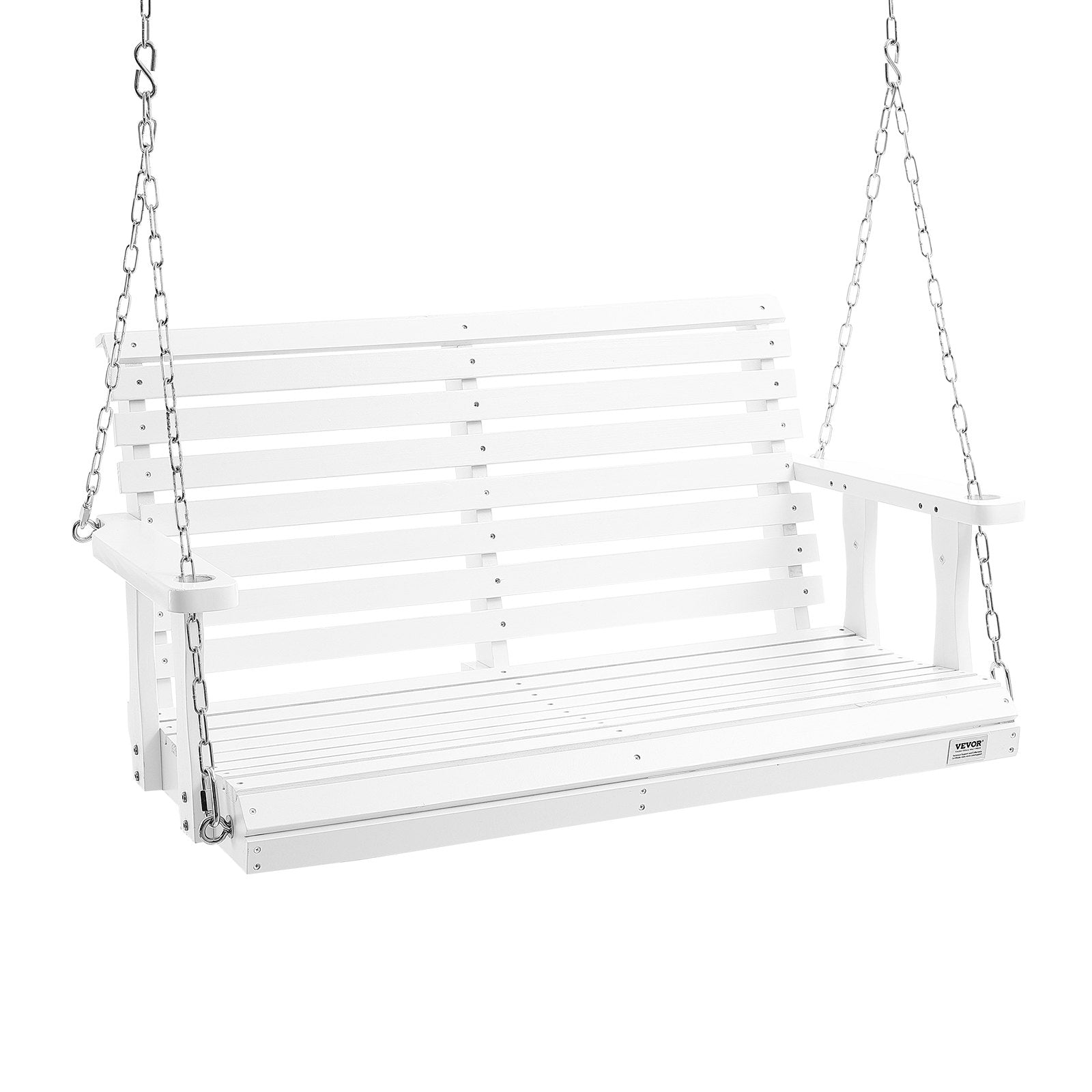 VEVOR Wooden Porch Swing 4 Ft, Patio Bench Swing For Courtyard & Garden, Upgraded 880 Lbs Strong Load Capacity, Heavy Duty Swing Chair Bench With Hanging Chains For Outdoors, White