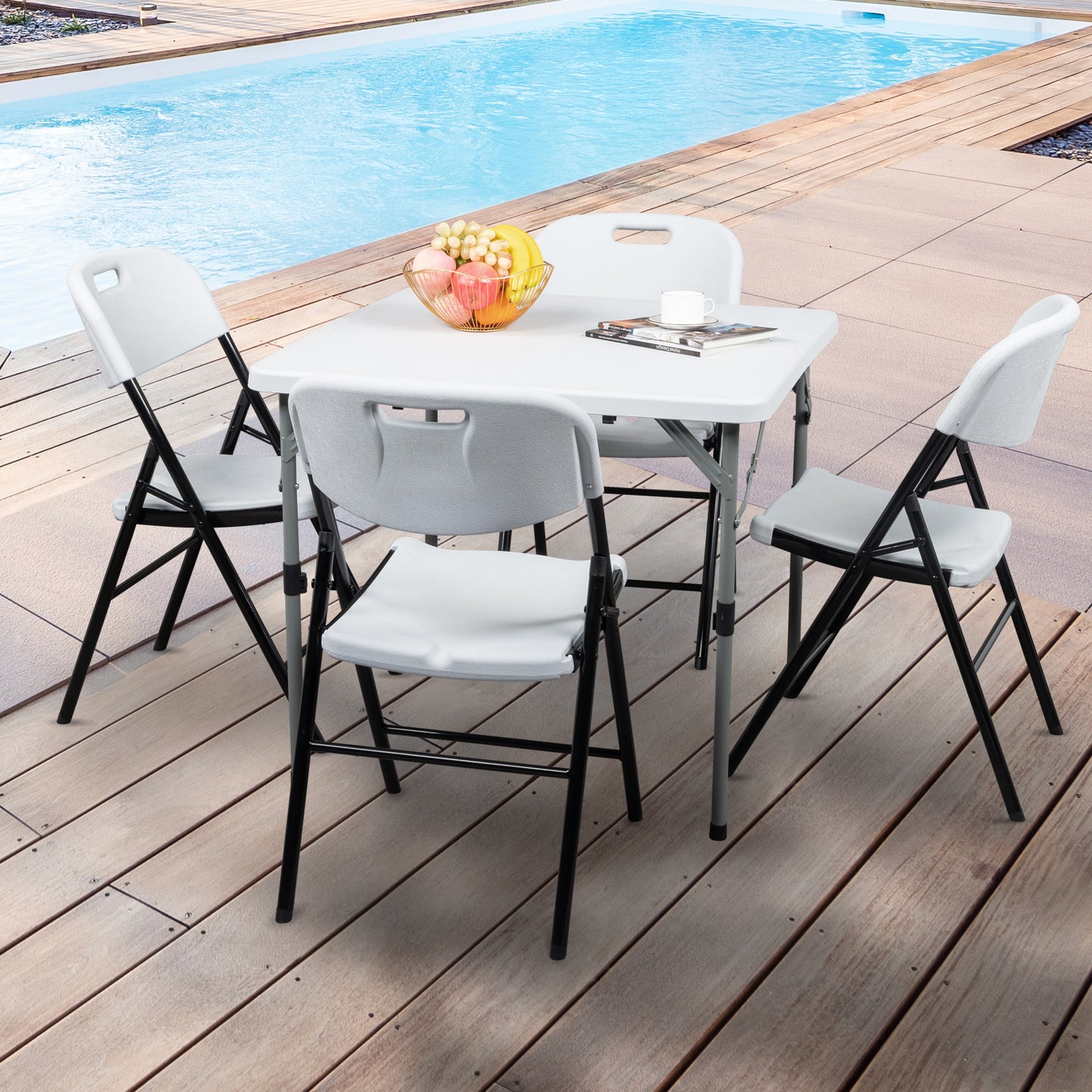6pcs White Blow Molded Curved Back Seat Plastic Folding Chair For Courtyard