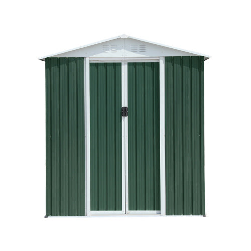 6FTx4FT Apex Roof Green Outdoor Tool Storage House Garden Shed With Aluminum Alloy Frame And Sliding Door