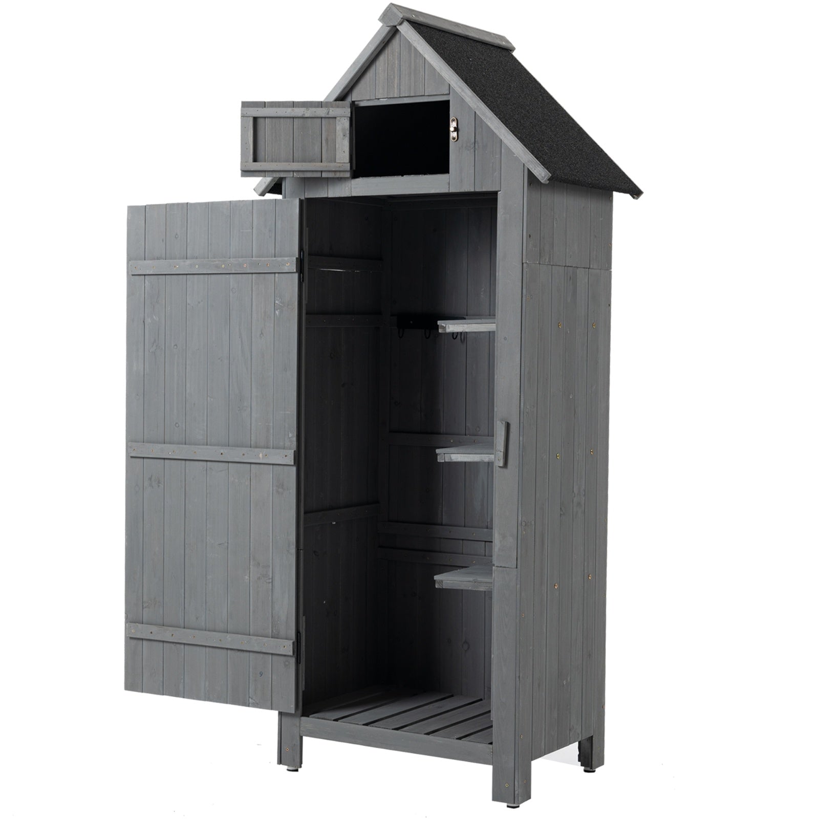 Outdoor Storage Cabinet Tool Shed Wooden Garden Shed 70.5H - Gray