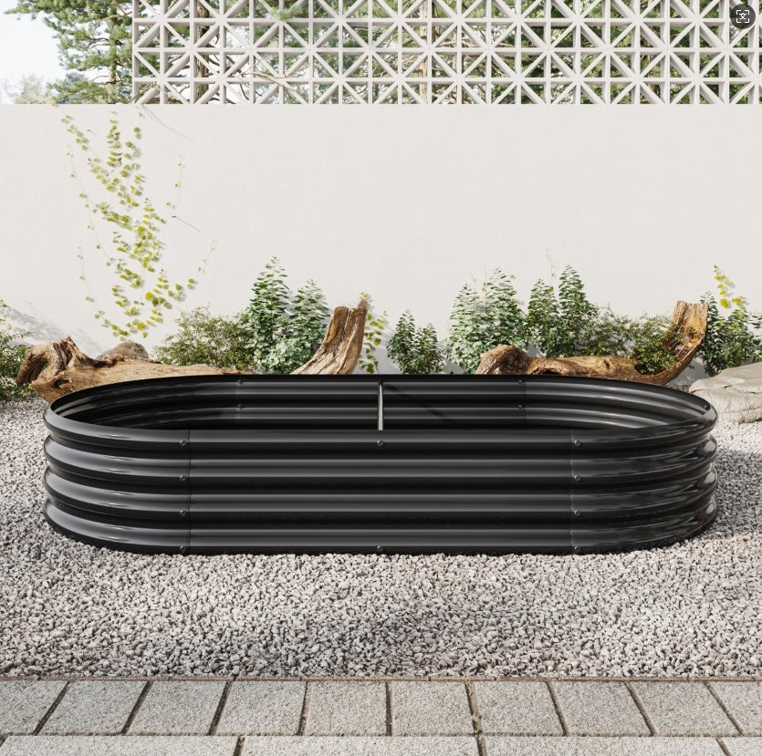 Raised Garden Bed Outdoor, Oval Metal Planter For Plants, Vegetables, Flowers