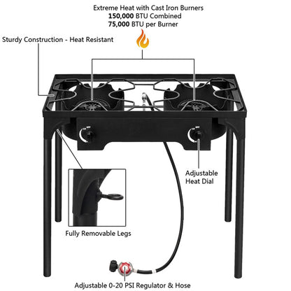 Rectangular Double Eyed Four Legged Gas Burner