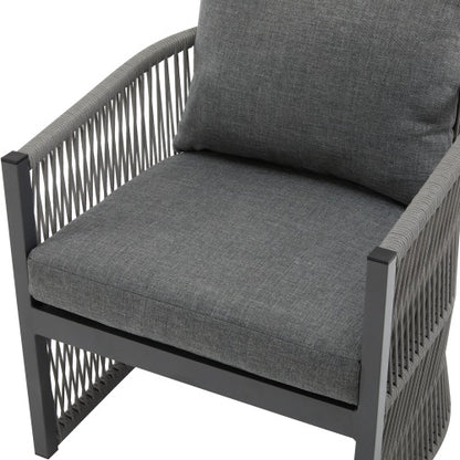Set Of 2 Modern Gray Curved Aluminum Lounge Chair With Stylish Rope-Weave Design And Cushioned Comfort, Perfect For Outdoor Living