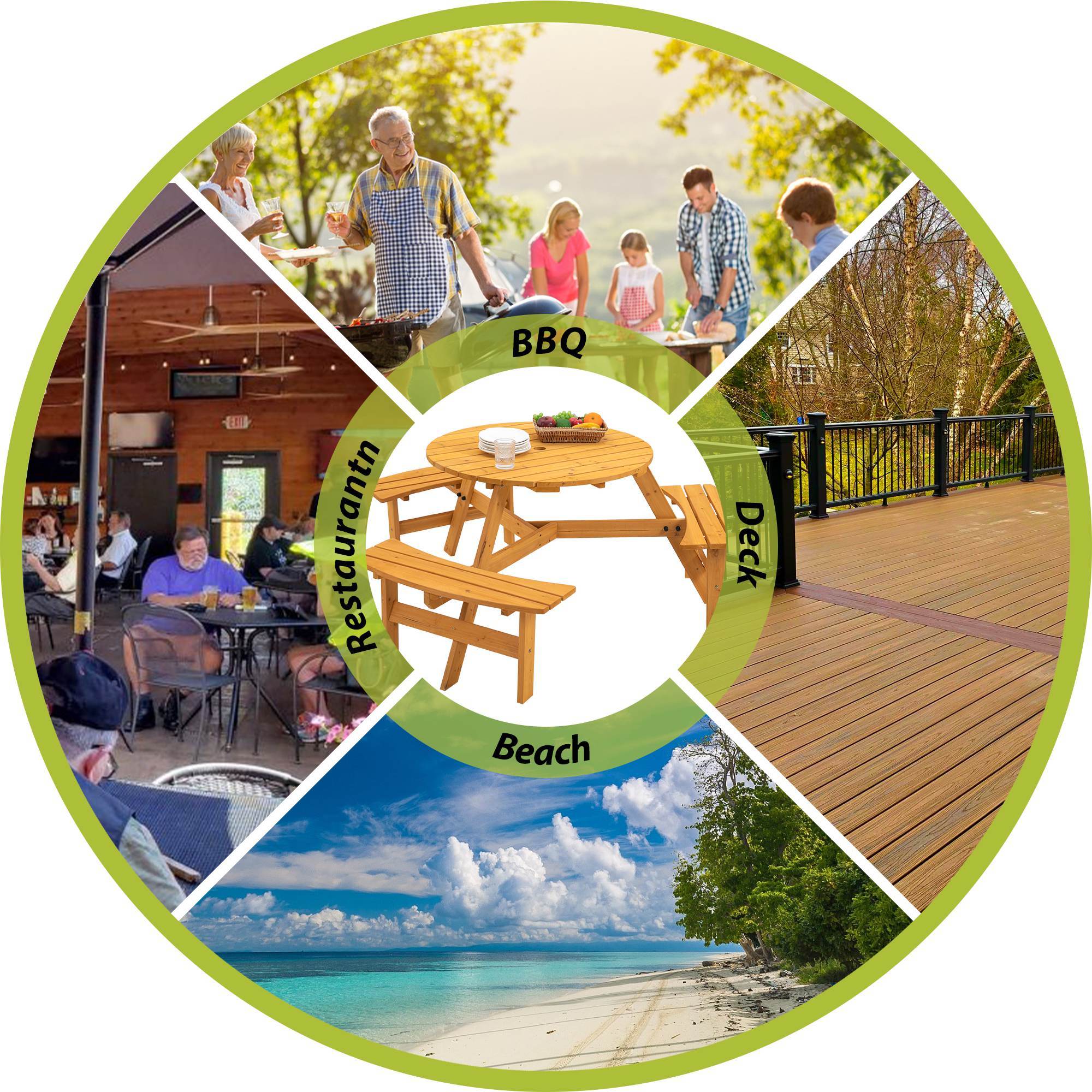 Circular Outdoor Wooden Picnic Table For Patio, Backyard, Garden, DIY