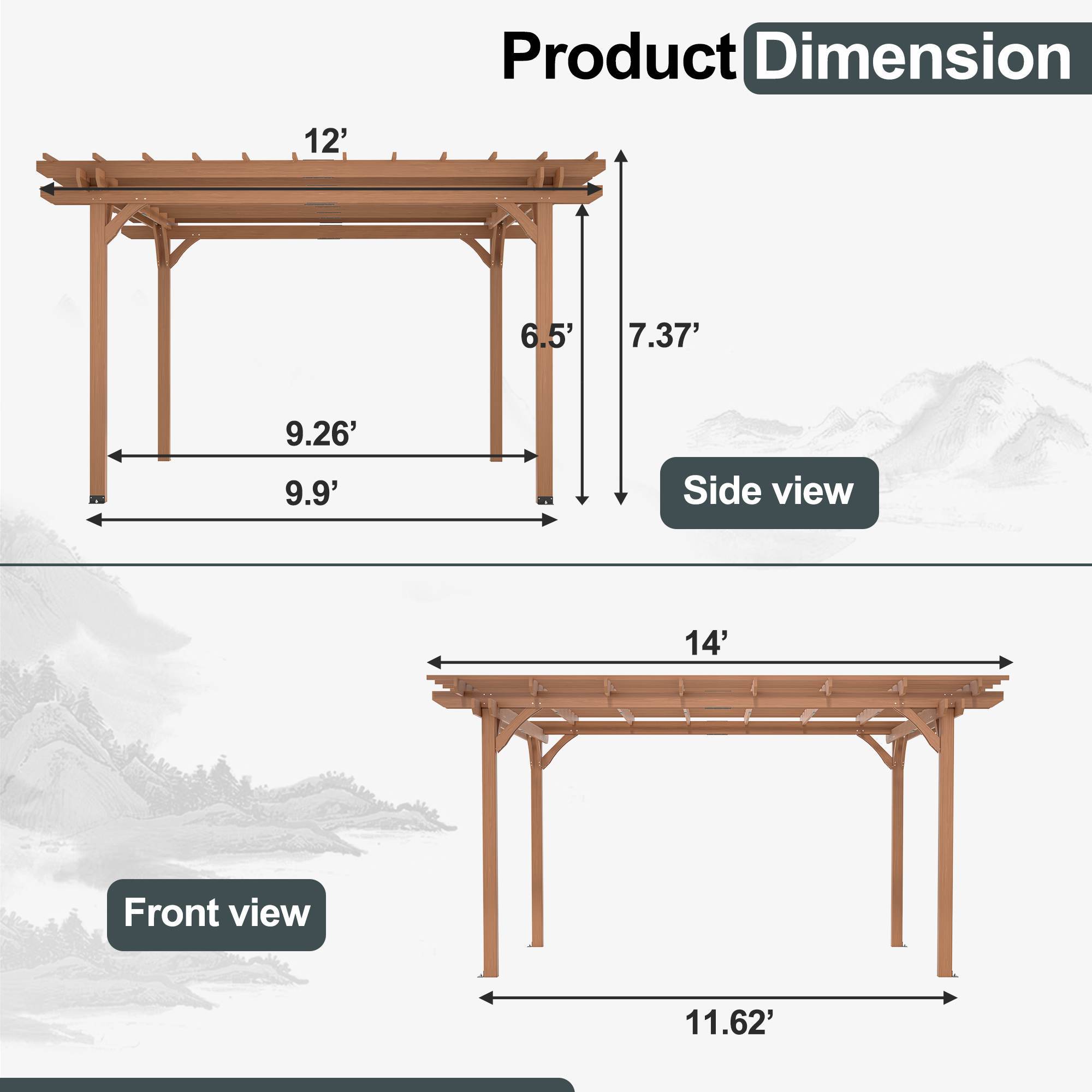Outdoor Wood Pergola, Wooden Patio Pergola Gazebo For Climbing Plant Support, Garden, Brown