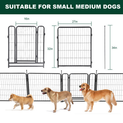 16 Panels Dog Playpen For Outdoor,yard,camping,31.6Height Dog Fence With 2 Doors.