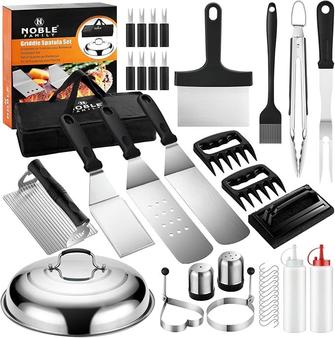 37PC Flat Top Grill Accessories Set - Must Have For Your Outdoor With Professional Griddle Spatula, Cleaning Kit, Grill Basting Cover - Ideal Griddle Gift For Men Women - Outdoor Chilling