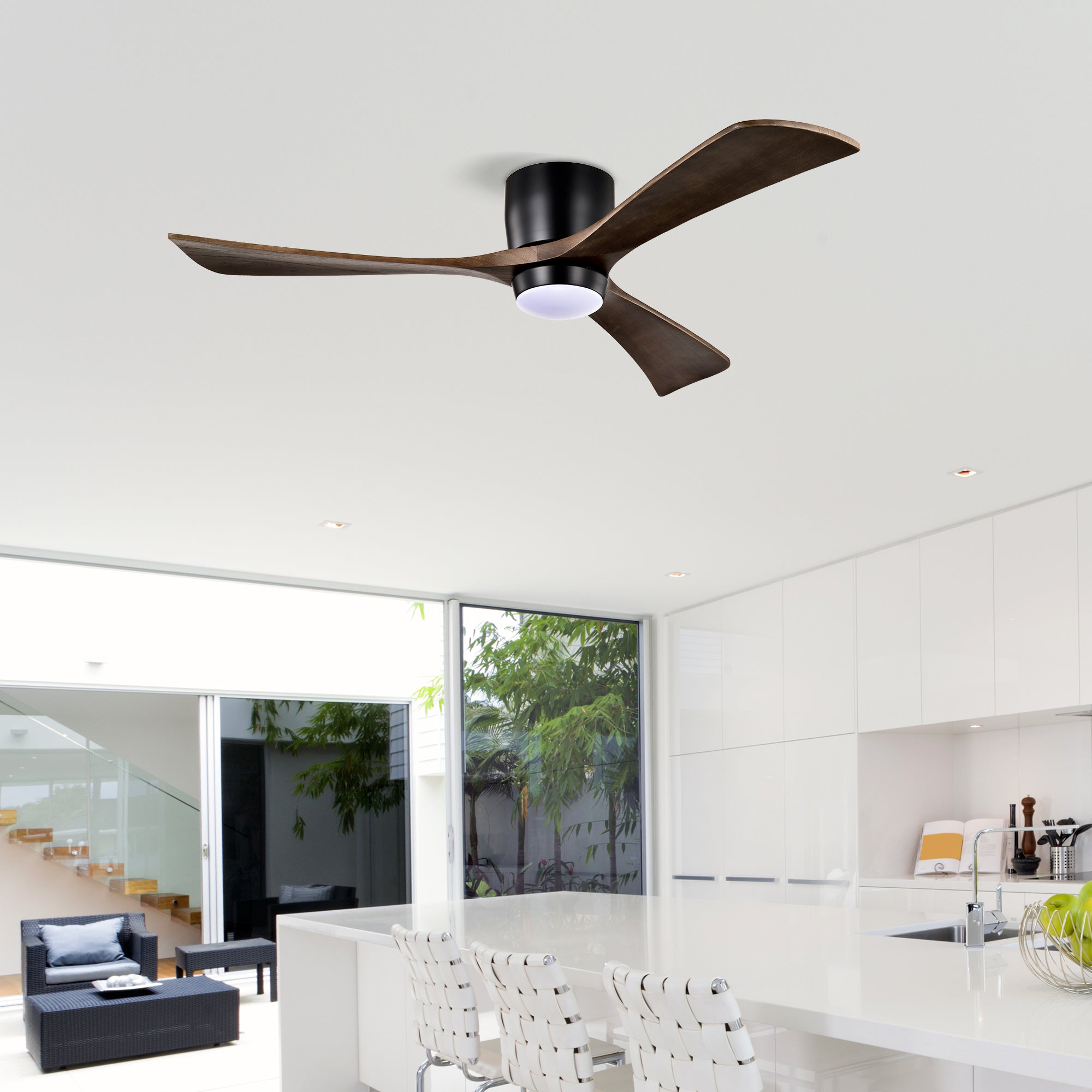 Ceiling Fan With Lights Remote Control, Quiet DC Motor 3 Blade Ceiling Fans 6 Speed Levels, Reversible Ceiling Fan, For Patio Living Room, Bedroom, Office, Indoor Matte Black Walnut