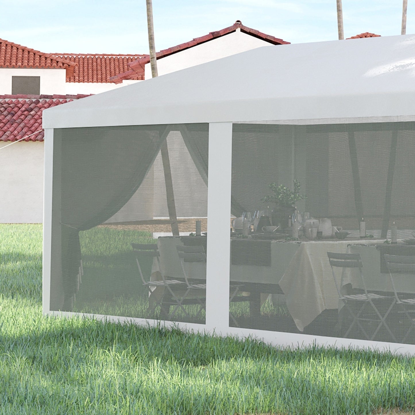 Outsunny 10' X 28' Party Tent Canopy, Outdoor Event Shelter Gazebo With 8 Removable Mesh Sidewalls,