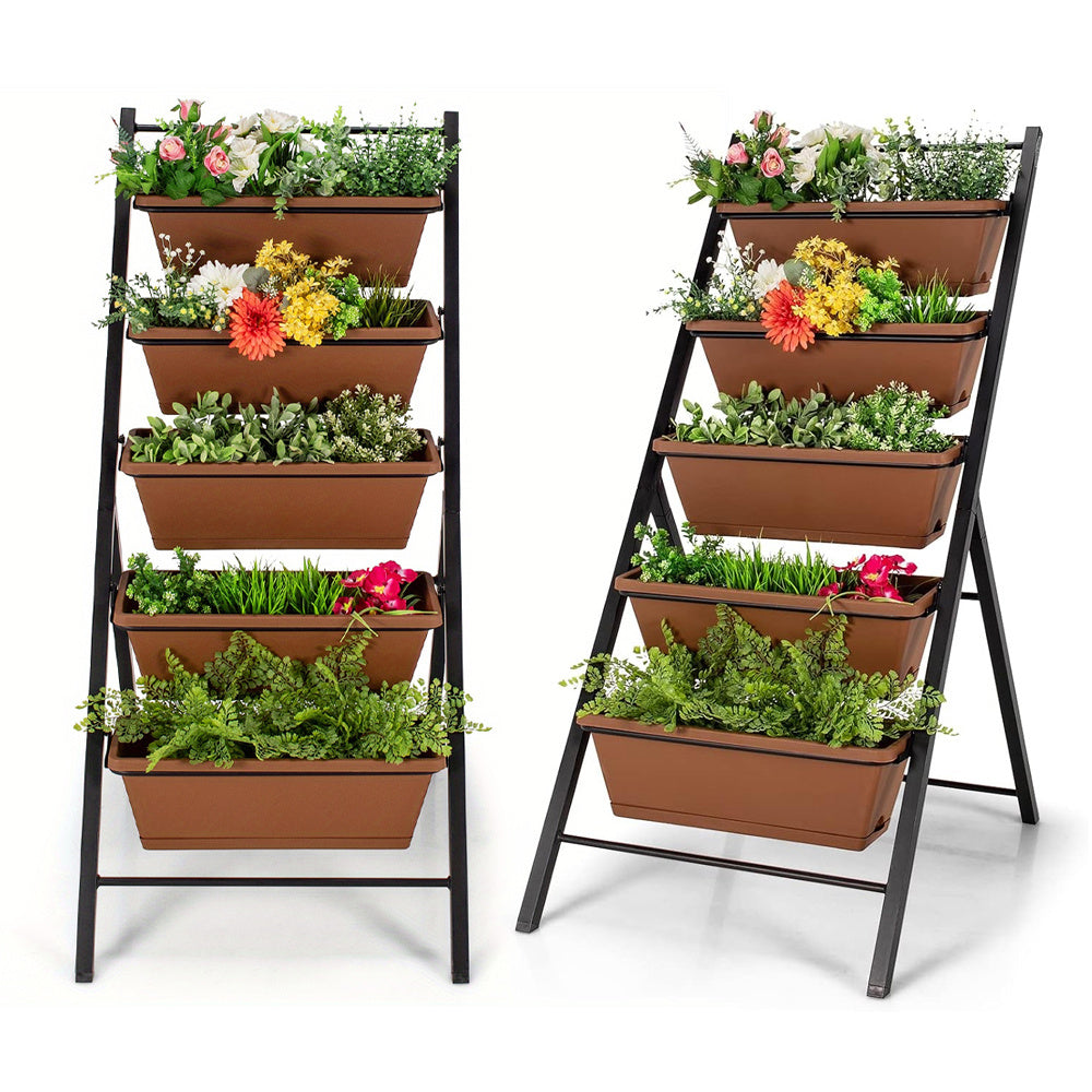 5-tier Vertical Garden Planter Box Elevated Raised Bed With 5 Container
