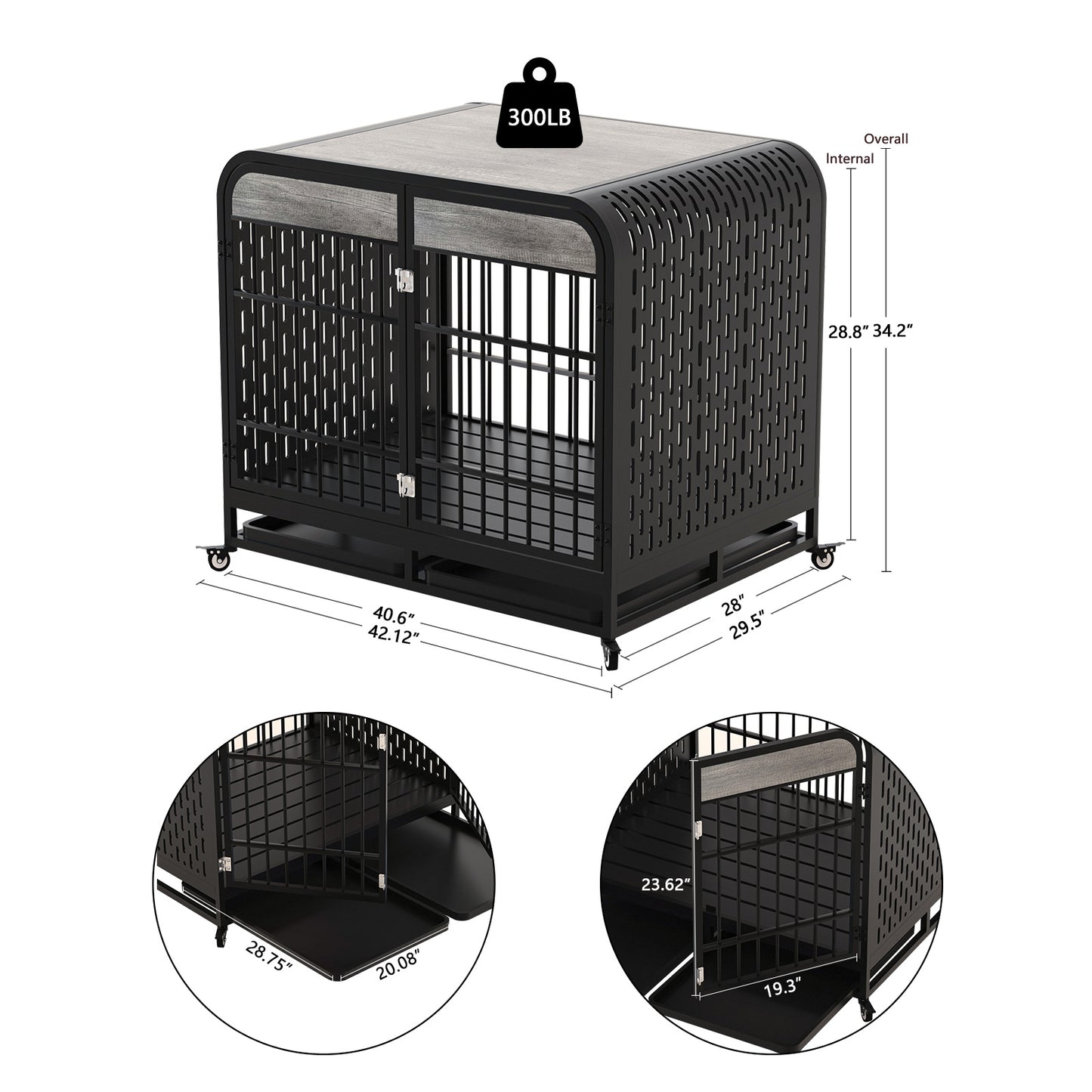 Heavy Duty Dog Crate Furniture Wooden Table 42inch Grey