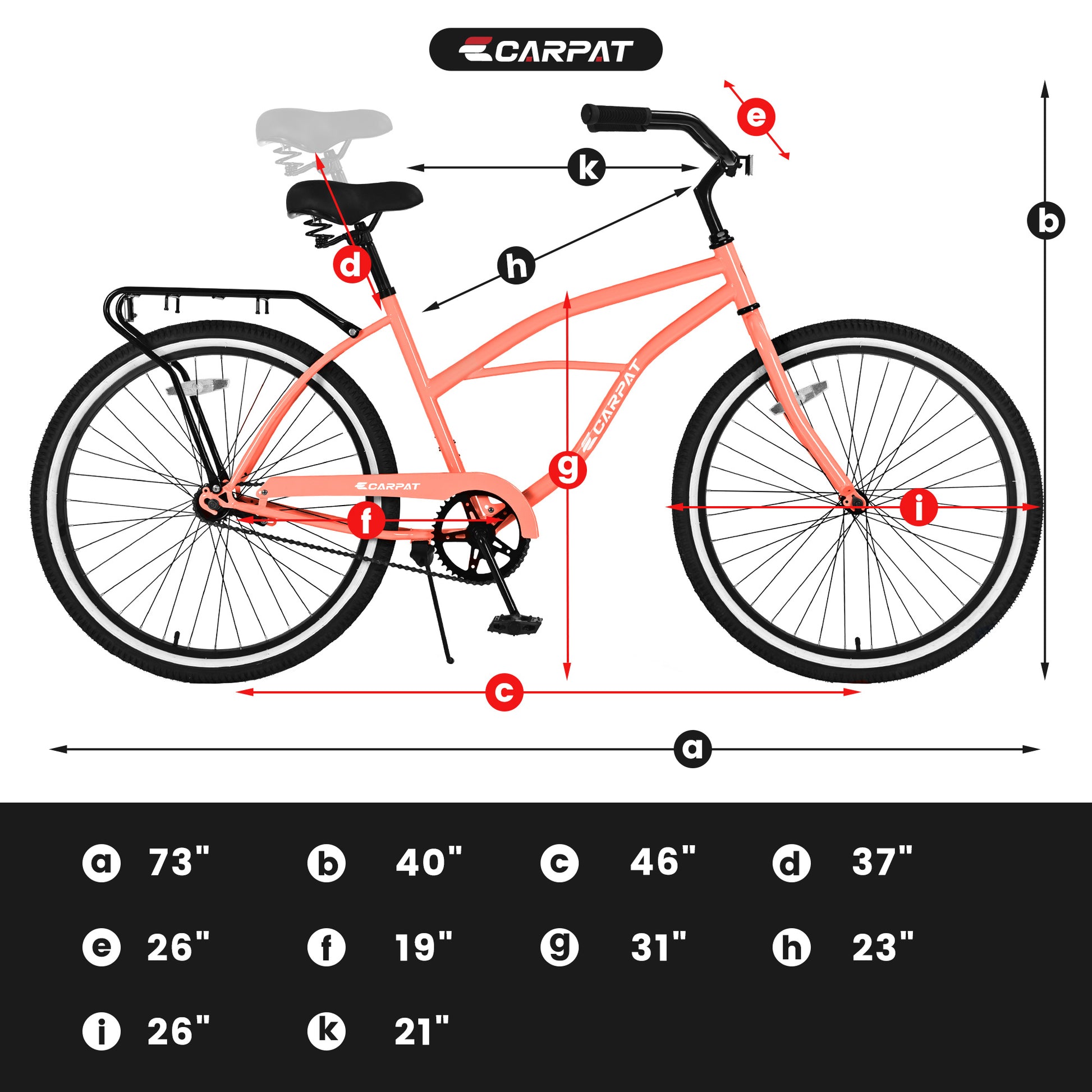 S26204 26 Inch Beach Cruiser Bike For Men And Women, Steel Frame, Single Speed Drivetrain, Upright Comfortable Rides, Multiple Colors - Outdoor Chilling