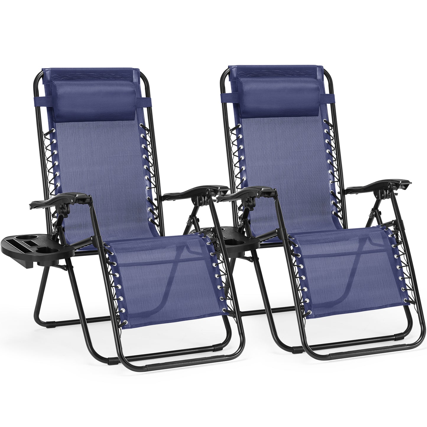 Set Of 2 Zero Cravity Lounge Chairs,Outdoor Patio Folding Recliners For Pool Beach With Pillow And Cup Holder