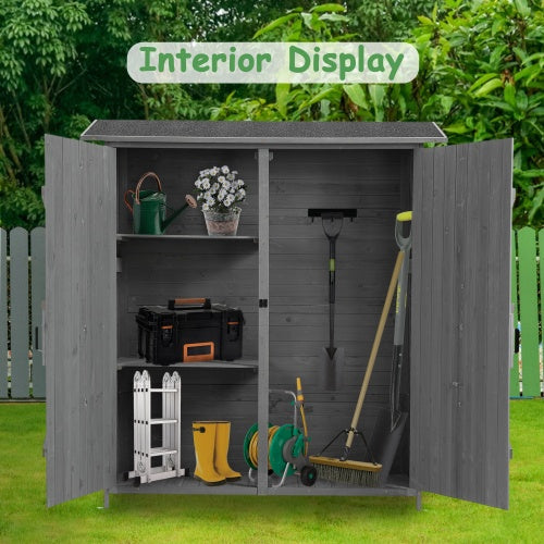 56L X 19.5W X 64H Outdoor Storage Shed With Lockable Door, Wooden Tool Storage Shed W Detachable Shelves   Pitch Roof - Outdoor Chilling
