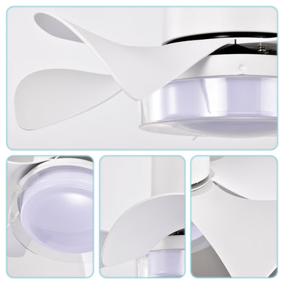 21 Inch Ceiling Fan With 3 Color Temperatures Light And Remote Control DC Motor Powerful And Low Noise Small Space Ceiling Fan For Kitchen Bedroom Dining Room Toilet Patio Matte White