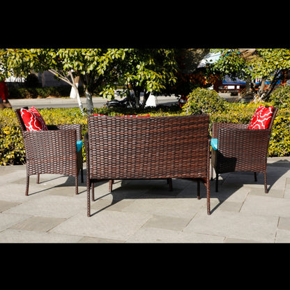 New Design High Quality Four-Piece Sofa Set Table With Sofa Chair PE Rattan Outdoor Furniture W3152P269438 Box 1 With Emerald Green Color Cushion
