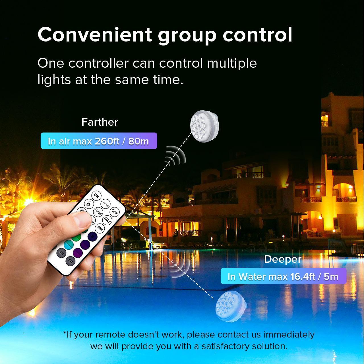 SANSI IP68 Waterproof RGB Pool Light, Summer Rechargeable 20Hrs Outdoor LED Lamp For Swimming Pool,Pond,Shower,Bath