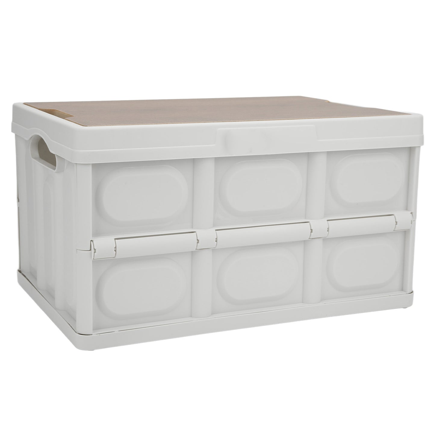 30L Outdoor Multifunctional Folding Storage Box Thicken Removable Portable Storage Box with Wooden Panel for Outdoor White